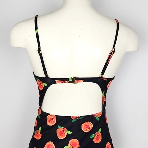 Eidon SGS Sports One Piece Cut Out Bathing Suit Black Peaches Print Size Small - Picture 2 of 15
